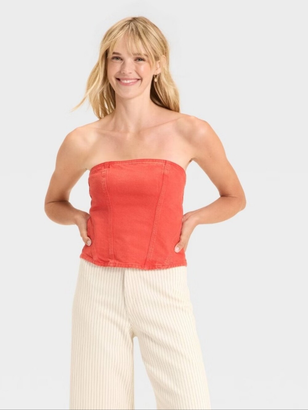 Women's Denim Corset Tube Top - Universal Thread Red Denim 16